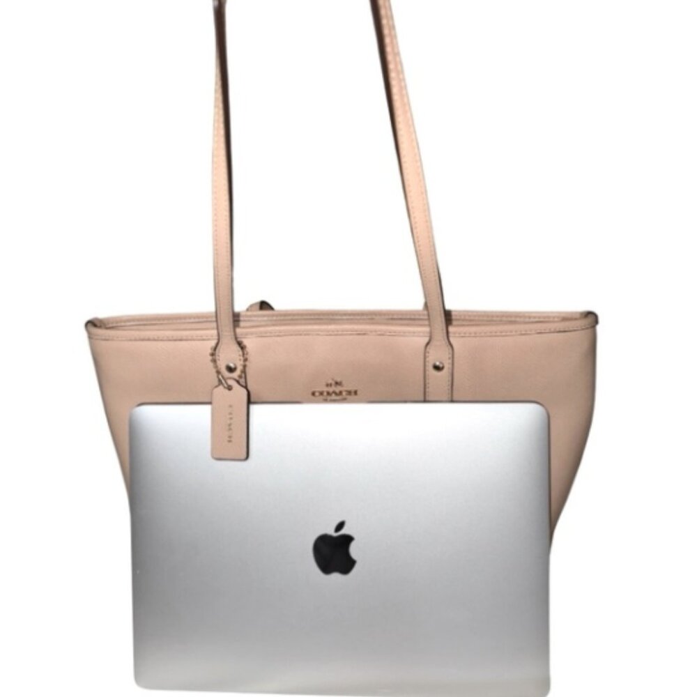 Coach F31254 City Zip Tote Glitter Shimmery Crossgrain Leather Handbag Beechwood - Picture 7 of 14